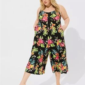 Torrid Super Soft Culotte Jumpsuit Black Floral Size 4